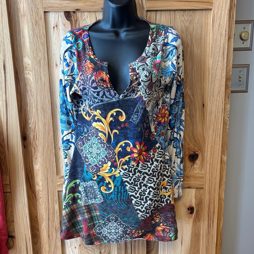 Anna Multicolor Long-Sleeve Patchwork Tunic